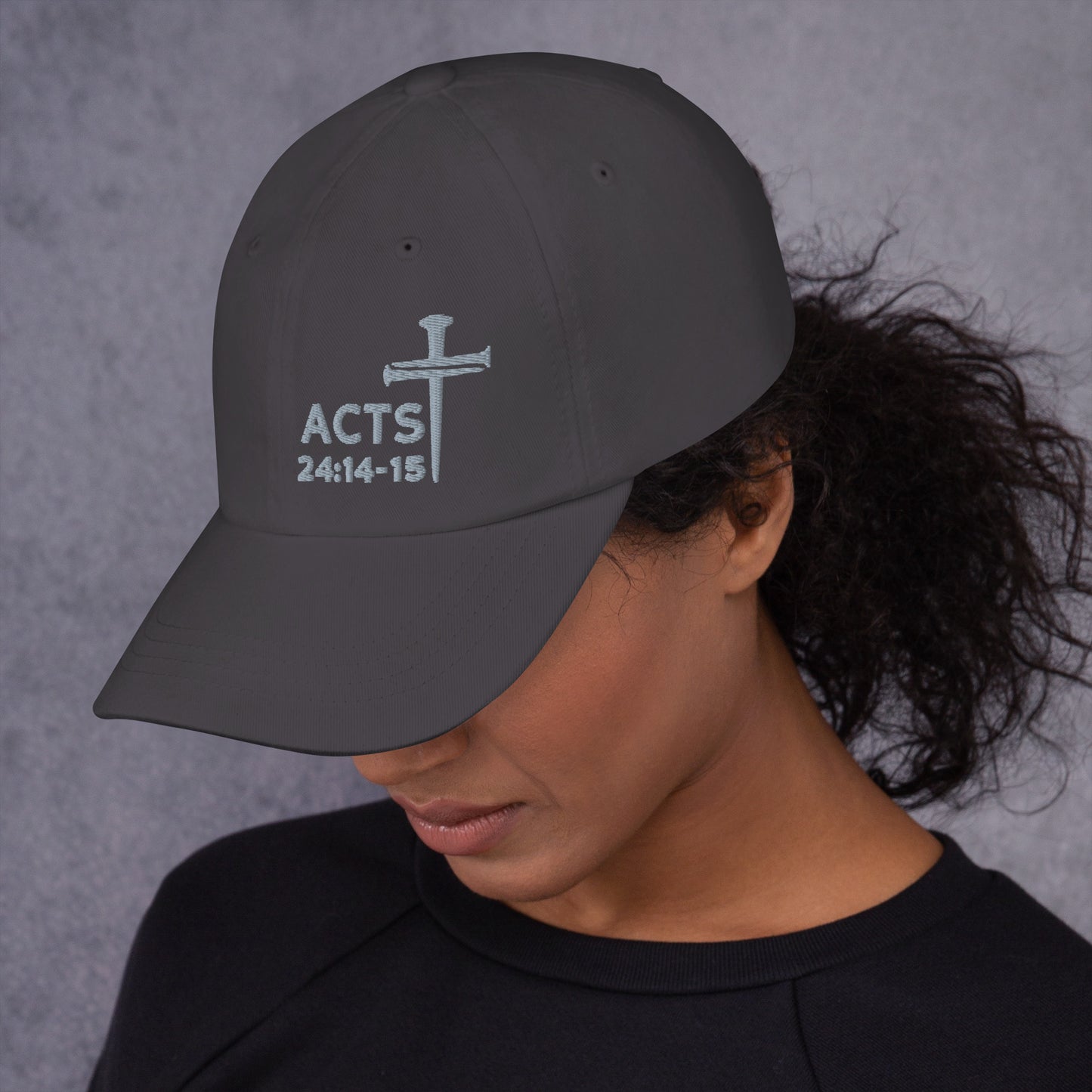 Acts 24:14-15 Nails Cross Hat (Grey Threading)