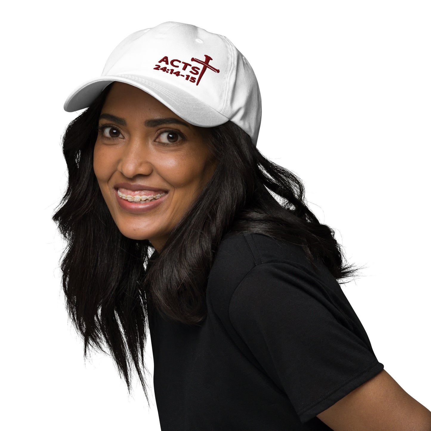 Acts 24:14-15 Nails Cross Hat (Maroon Threading)