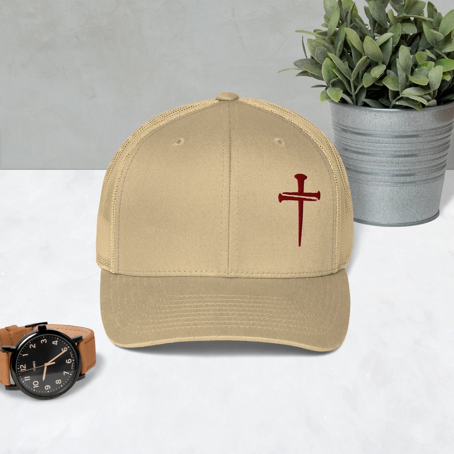 Classic Nails Cross Trucker Cap (Maroon Threading)