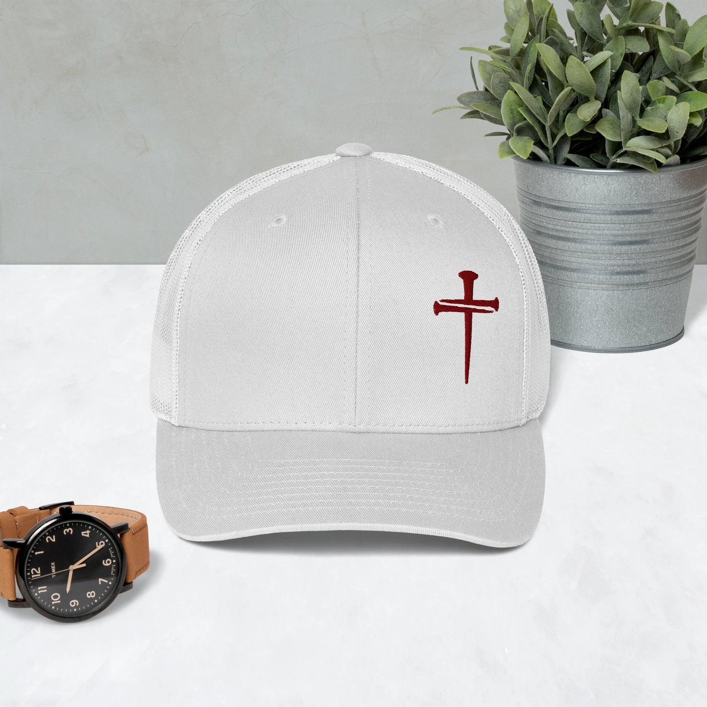 Classic Nails Cross Trucker Cap (Maroon Threading)