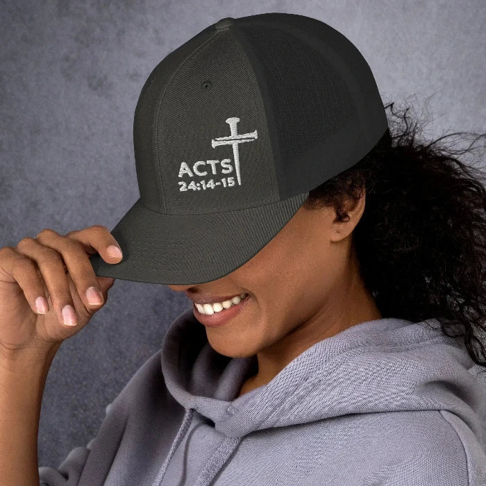 Acts 24:14-15 Nails Cross Trucker Cap (White Threading)