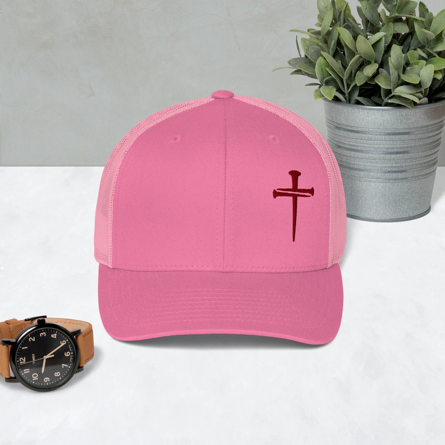Classic Nails Cross Trucker Cap (Maroon Threading)
