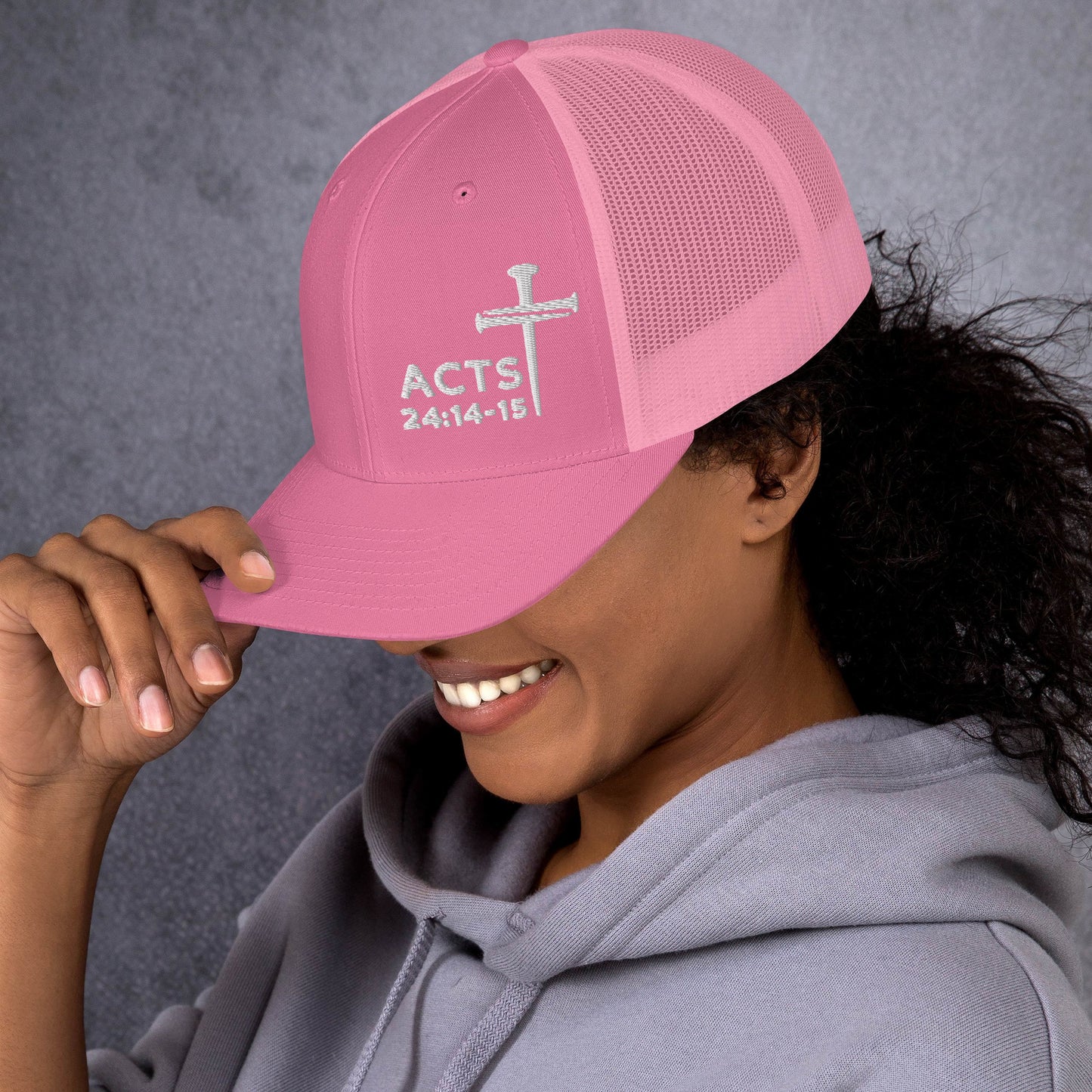 Acts 24:14-15 Nails Cross Trucker Cap (White Threading)